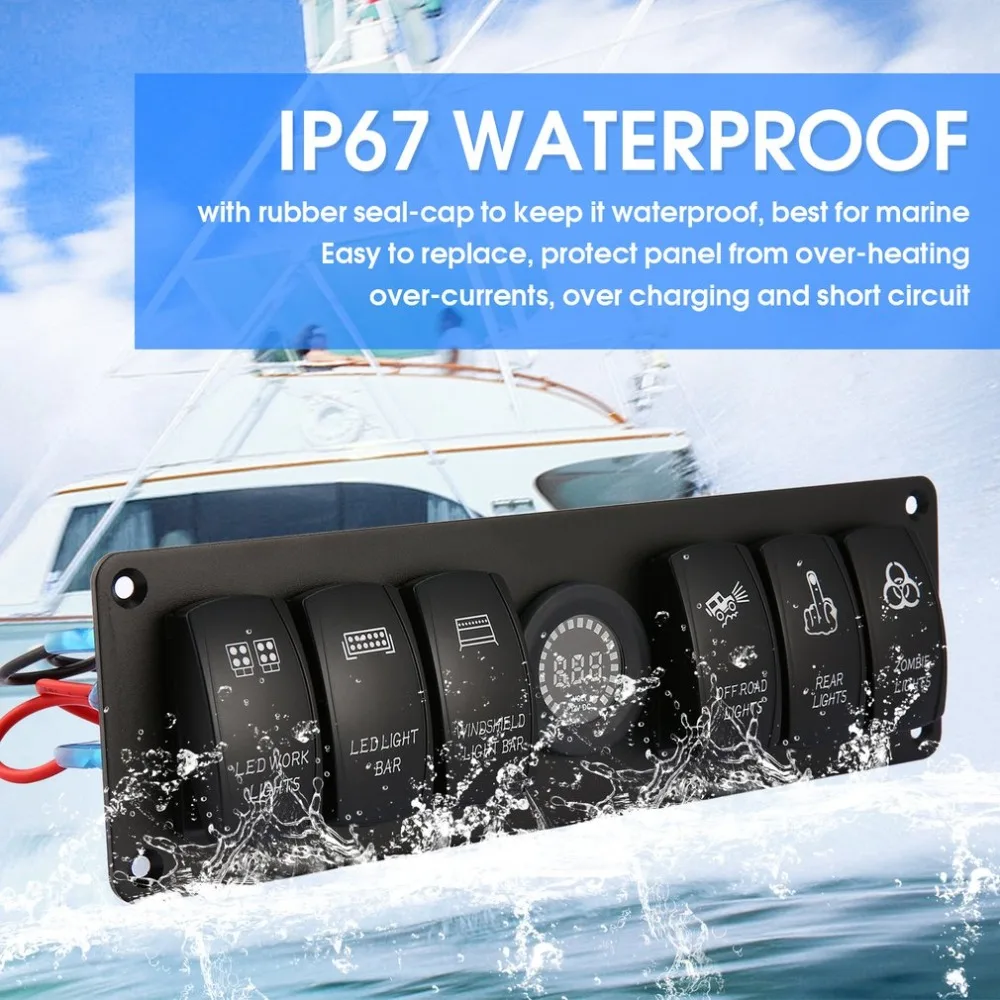 

6 Gang 12V/24V Rocker Switch for Car Marine Boat Circuit Breakers Overload Protected LED Light Rocker Switch Panel Circuit