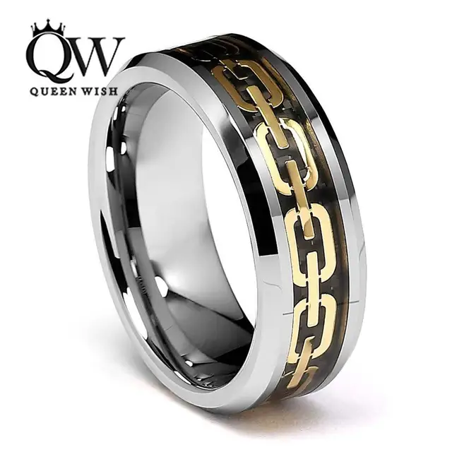 men tungsten wedding bands jewelry statement gold color link chain couple rings sets beveled edge - Tungsten Wedding Ring Sets men tungsten wedding bands jewelry statement gold color link chain couple rings sets beveled edge - Tungsten Wedding Ring Sets