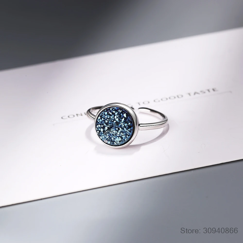 Круглый кианит, 925 пробы, серебро, синий кристалл, фрагмент, мечта, звезда, планета, кольца для женщин, регулируемое кольцо, S-R466