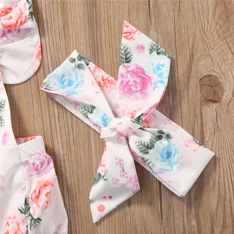 2pcs/Set Summer 2018 Cute Infant Baby Girls Floral Sleeveless Romper +Headband Summer Sunsuit Clothes Baby Costume 0-24M