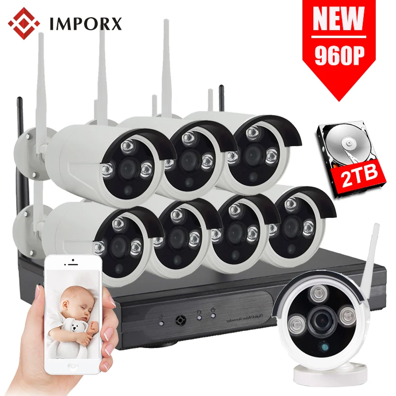 Plug and Play CCTV система Беспроводная 960P NVR 8 шт. 1.3MP IR IP66 наружная P2P Wifi IP камера