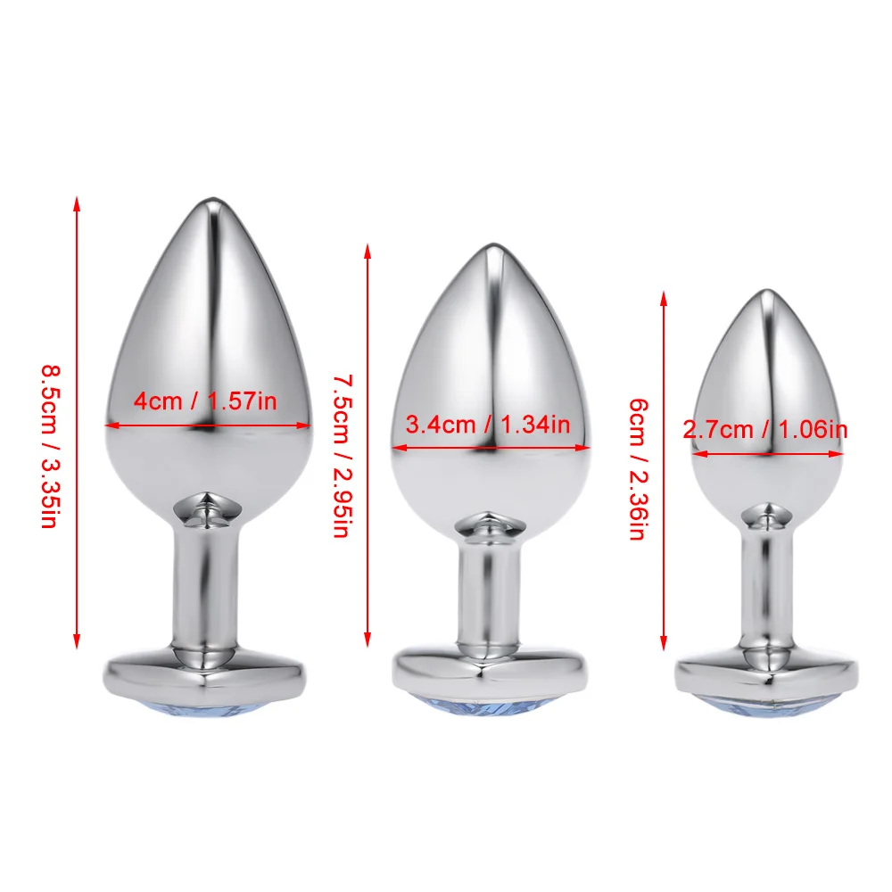 3PCS Jewel Anal Plug Stainless Steel Prostate Massage Metal Anal Beads With Heart Shape Base Adult Sex Toys for Women Men Gays