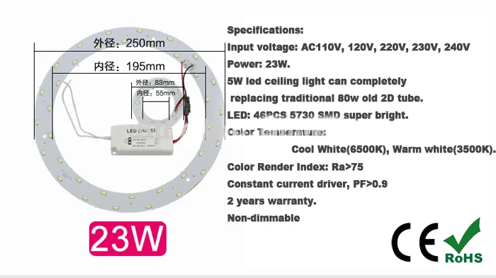 23 Вт круглая Светодиодная панель свет AC85-265V SMD5730 светодиодный круглая потолочная панель округлая панель для круглых ламп из фибролитов средей плотности