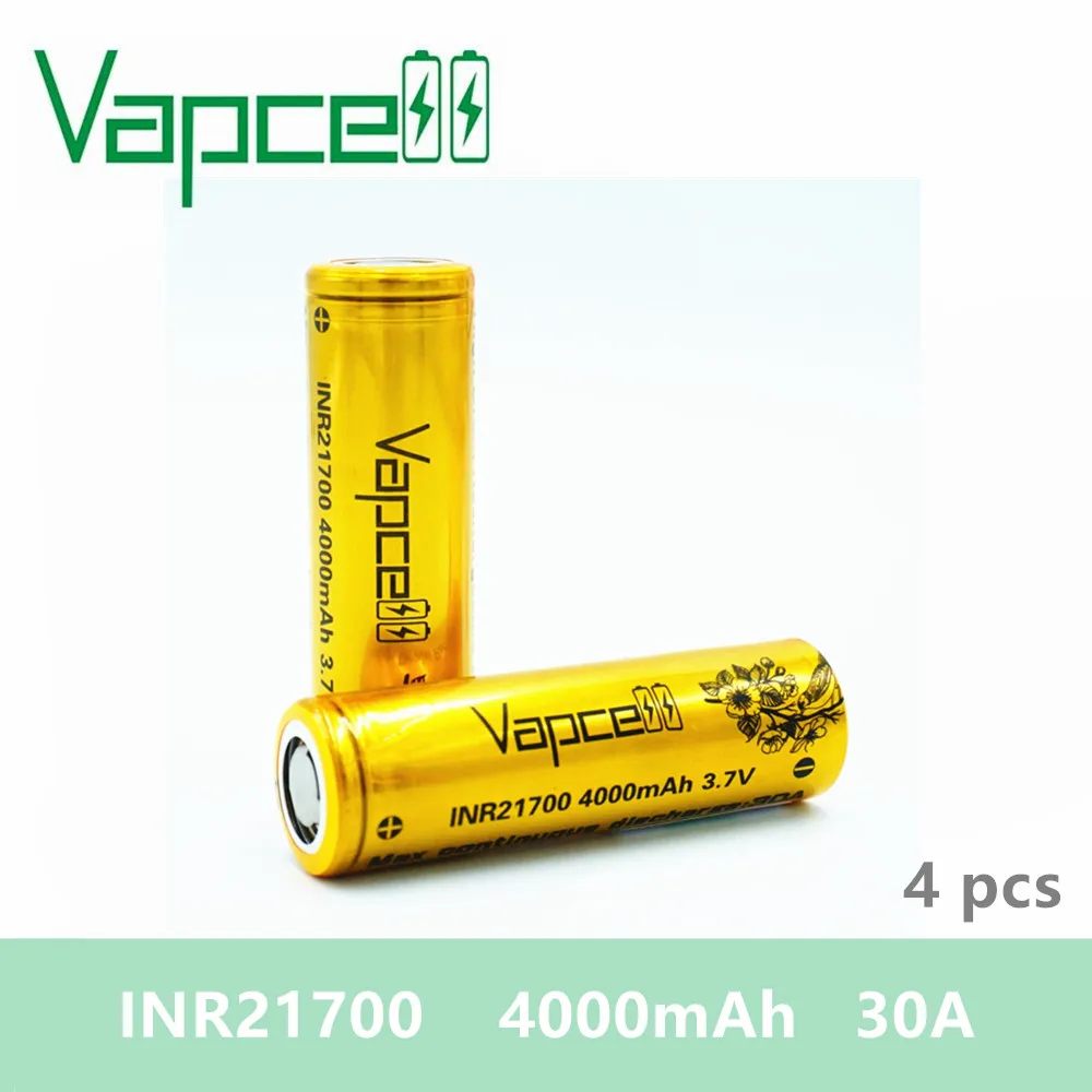 4 шт. VAPCELL INR21700 INR 21700 4000 мАч 30A Лев Батарея высокое мощность Электрический инструмент 3,7 в vs keeppower дым IMR E-CIG