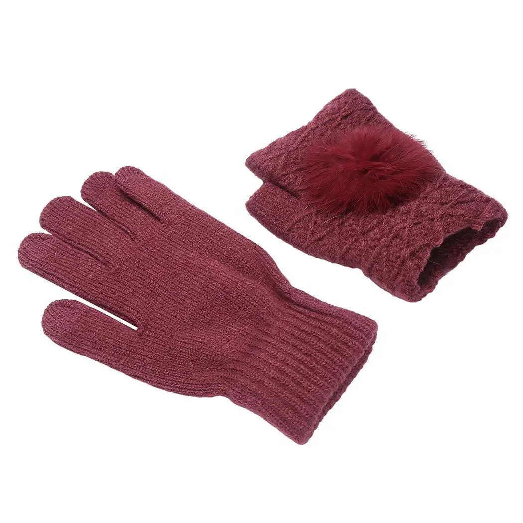 

Women Knit Pom-pom Decor Multi-function Touch Screen 2 Pieces Set of Gloves