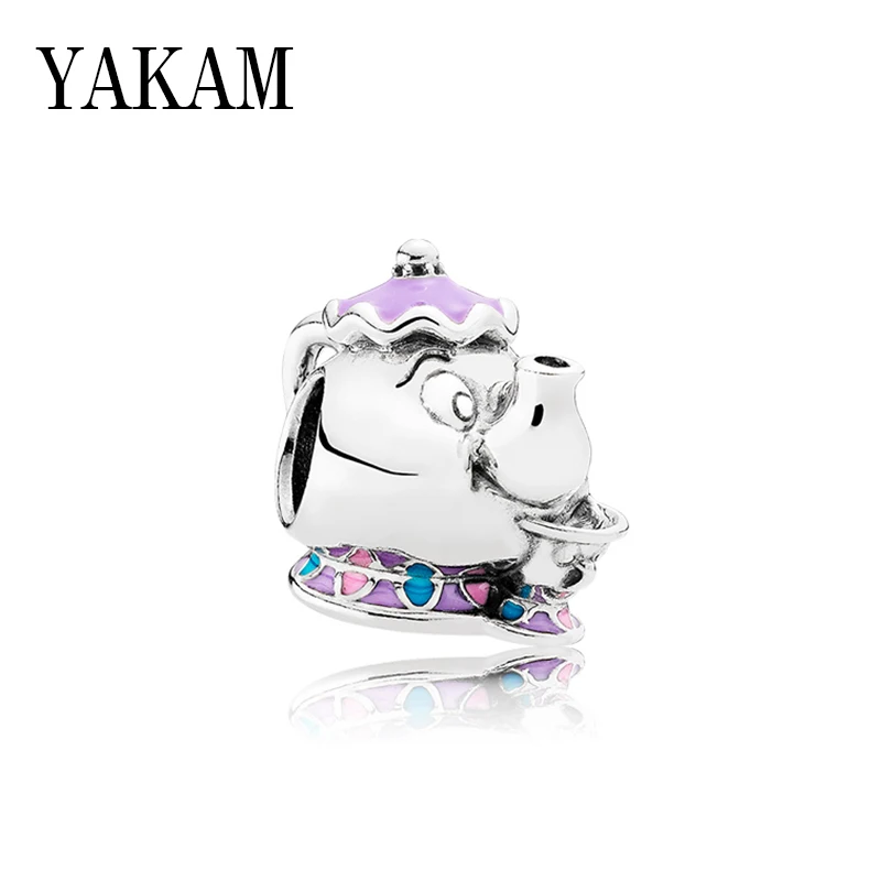 

Mrs Potts and Chip Bead Teapot Fit Original Pandora Bracelet Charms Bangle Jewelry for Women Man Making Purple Enamel Gifts 2019