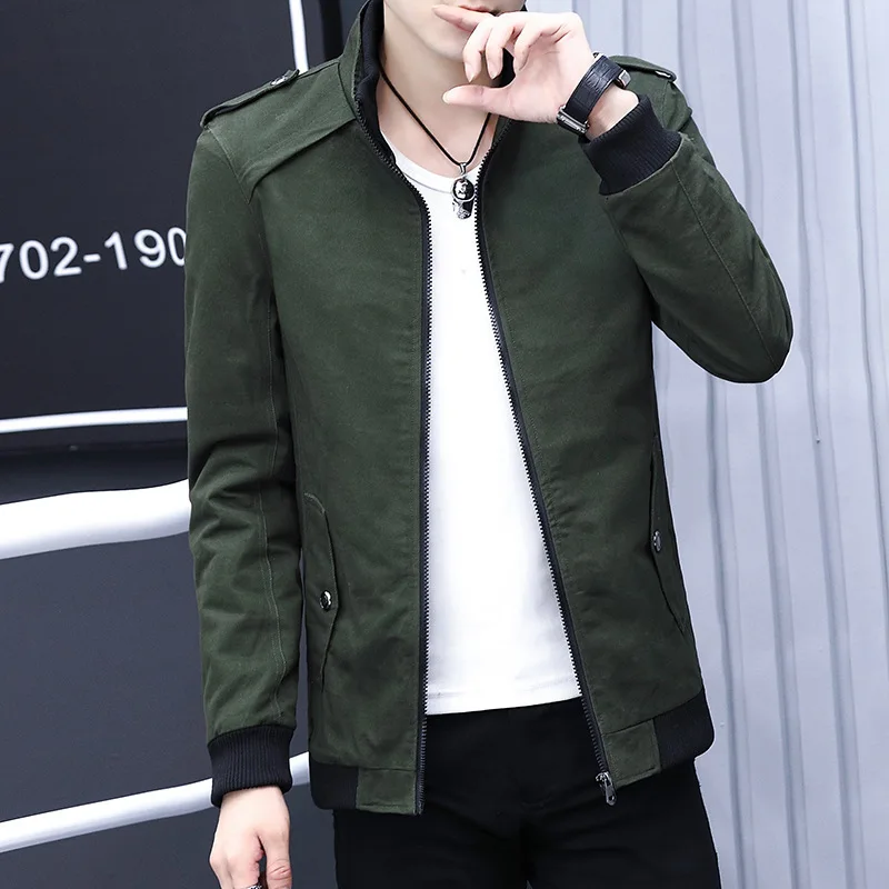 Spring new men's cotton washed jacket solid color casual jacket tide youth stand collar slim coat 4 color M L XL XXL 3XL 4XL 5XL