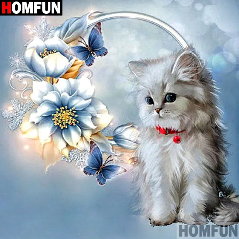 

Homfun Full Square/Round Drill 5D DIY Diamond Painting "Cartoon cat flower" 3D Embroidery Cross Stitch Home Decor Gift A12378