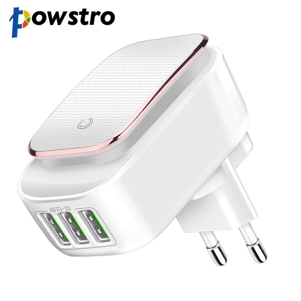 Powstro 3 usb 5 فولت 3.4a شاحن الهاتف العالمي بقيادة مصباح الليل طوي قابس محول مع الاتحاد الأوروبي الولايات التوصيل شاحن لمعظم الهواتف