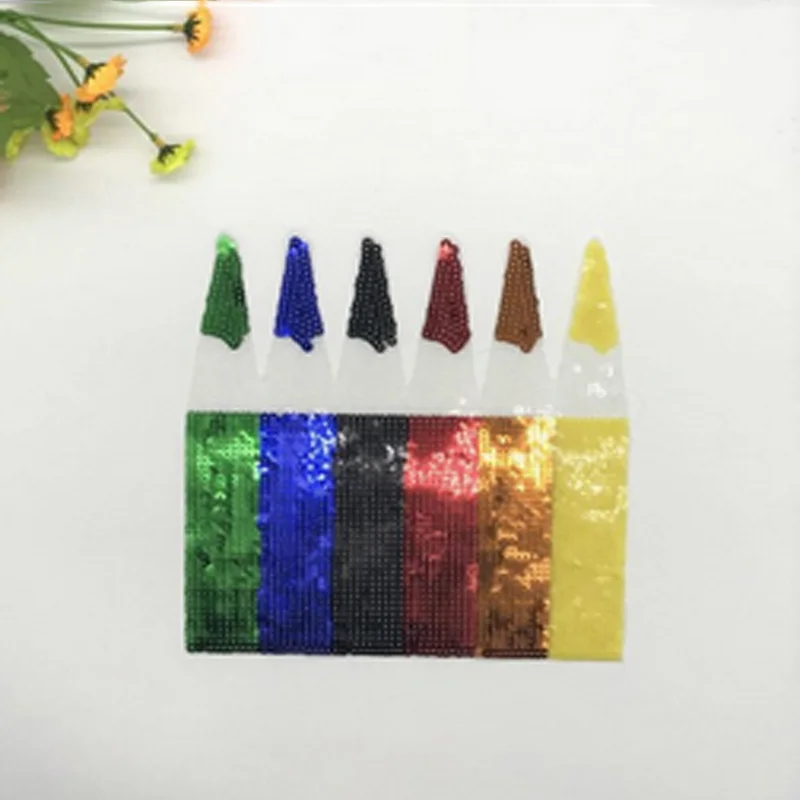 Color crayon sequins patch fashion embroidered fabric garment accessories applique for T-shirt sweater decoration sewing craft | Дом и сад