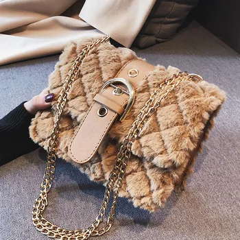 

FEMALEE 2019 Winter Fashion Women's Designer Shoulder bag soft plush Ladies Skull Cluthch Tote Chain Channels Linnge Handbags