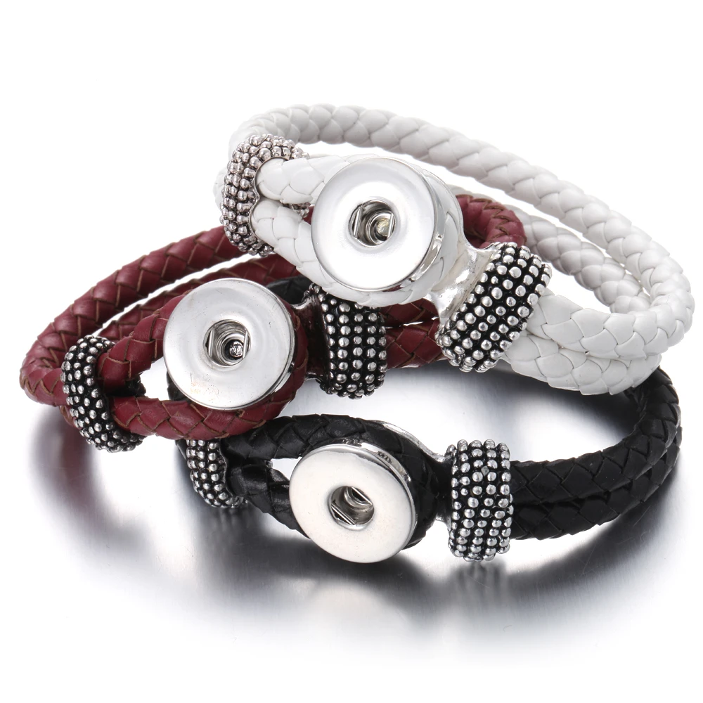 

High Quality Braided Leather Snap Bracelet DIY Charms Black PU Leather Bracelet Bangles Fit 18mm Snap Buttons Jewelry for Women