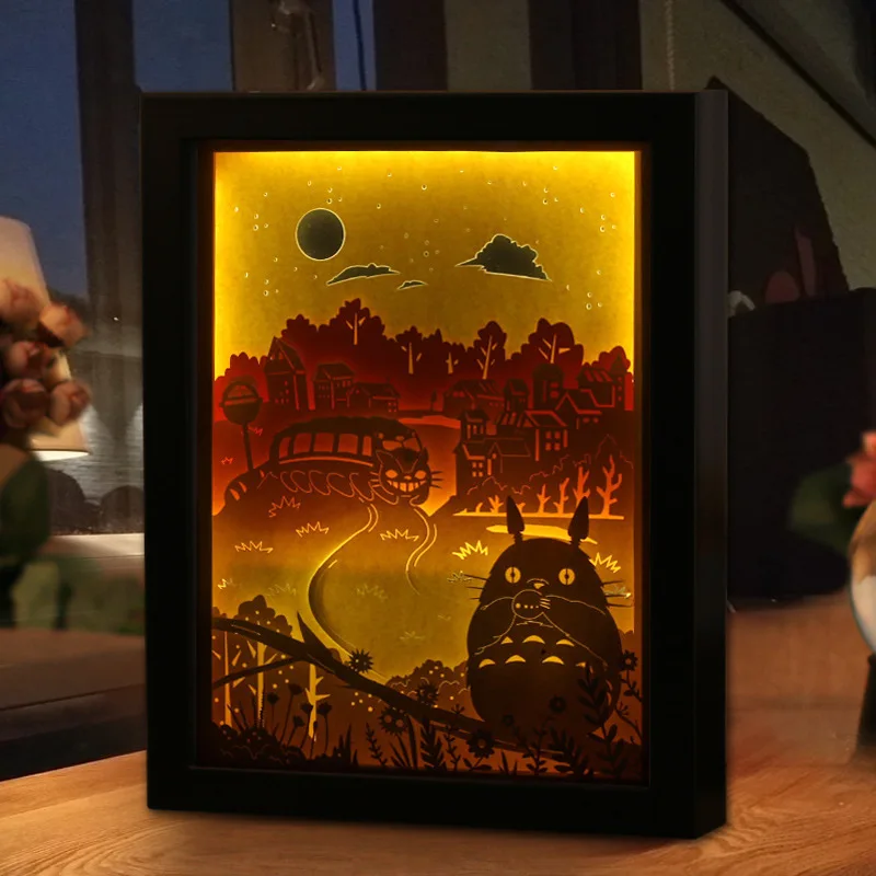 

3D Paper Carving Light Totoro Warm White Night Lights PS Frame LED Night Lamp Table Light For Children's Room Decor Lamp Gift