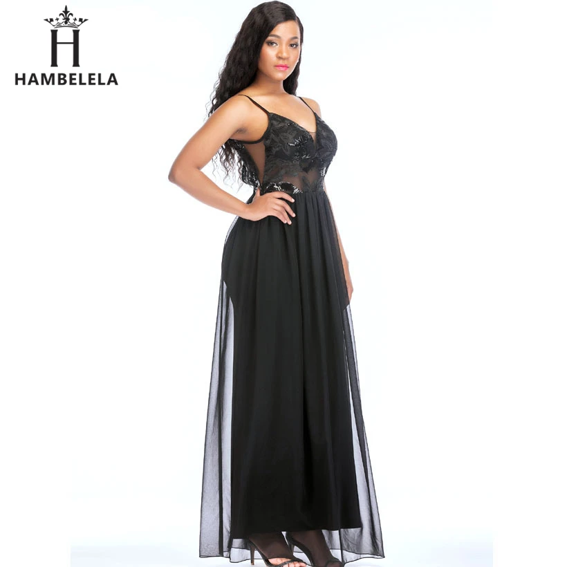 HAMBELELA Elegant Long Dress Sequined Top Party Dresses Women Sexy V Neck Spaghetti Straps Evening Vestidos Female Maxi Dresses (1)