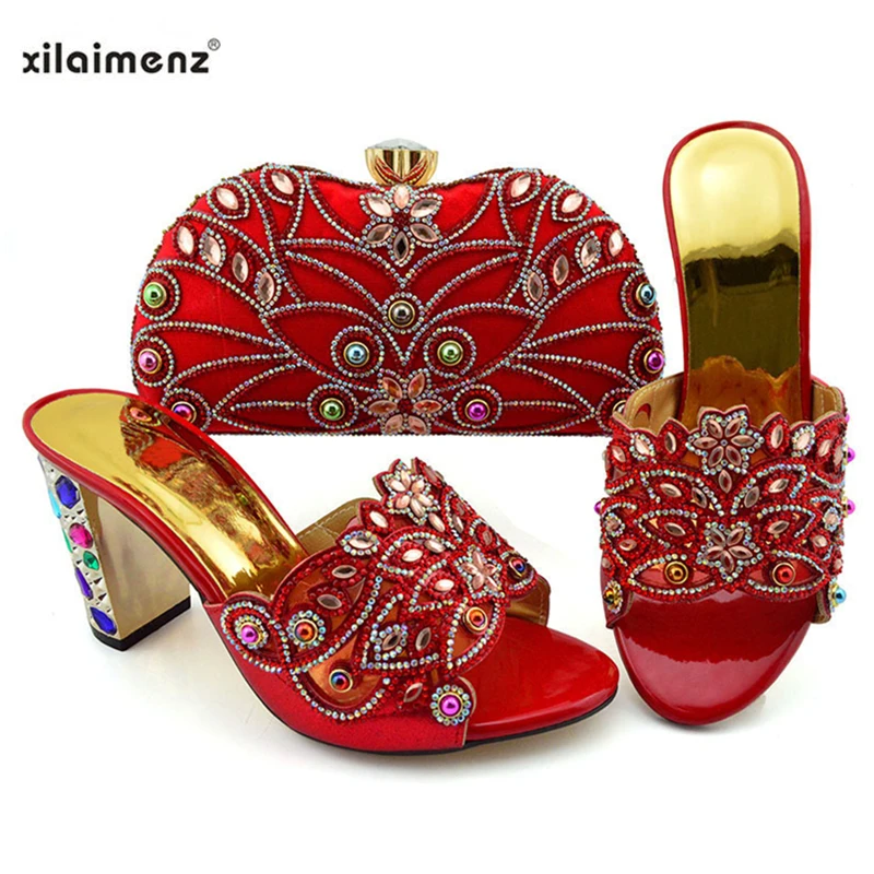 

Hot Selling Fashion Shoes and Bag Set African Sets Red Color Italian Shoes with Matching Bags for Royal Wedding Party