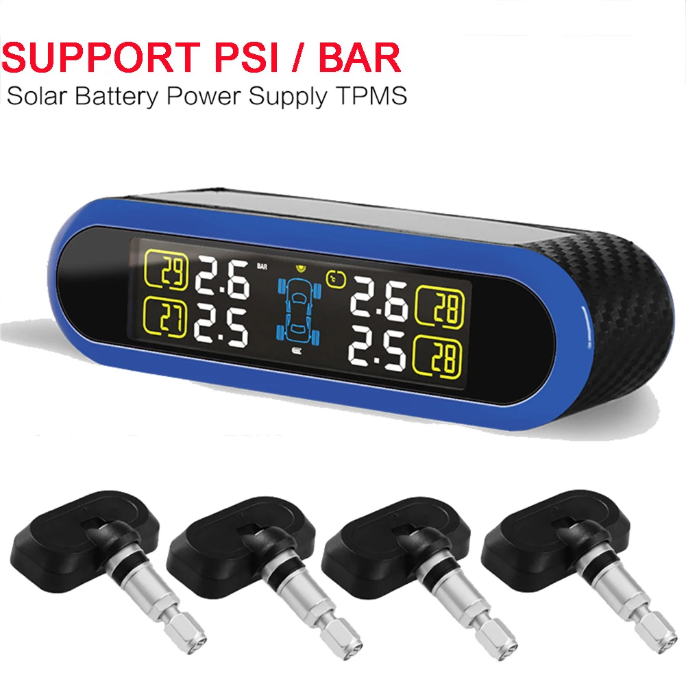 

HOT Sale TPMS Tire Pressure Alarm Monitor System Solar Energy LED Display Screen Wireless TPMS 4 Sensor Car Alarm System