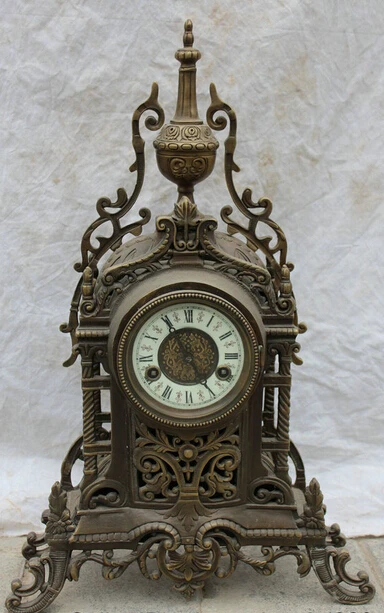 

JP S0524 27" Chinese Decorated Copper Flower 4 Foot art Mechanical Clock Table timepiece