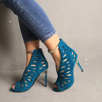 

Olomm Women Gladiator Sandals Stiletto High Heels Cut Out Sandals Nice Peep Toe Dark Blue Casual Shoes Women US Plus Size 5-15