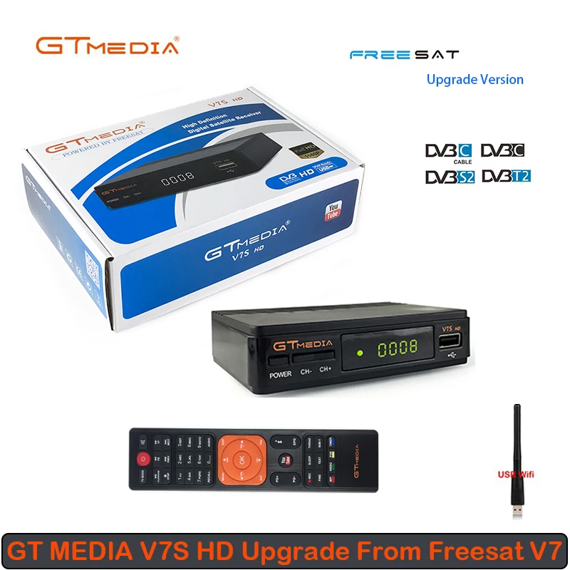 

GT MEDIA V7S HD DVB-S2 HD Satellite Receiver AC3 TV Tuner Support CS PowerVu Biss Key Newcamd Youtube Freessat upgrade version