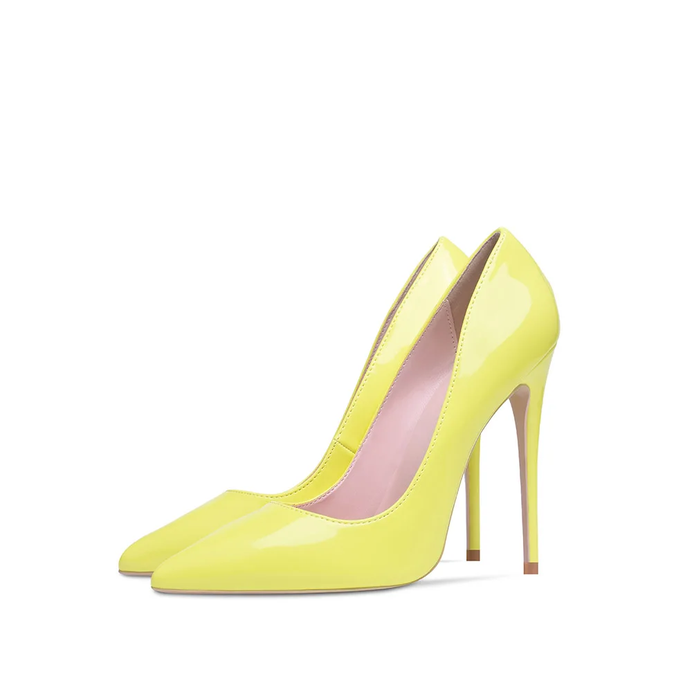 Tacones/женские туфли-лодочки на высоком каблуке 12 см; пикантные женские свадебные туфли на шпильке с острым носком; Talon Femme; черные туфли на каблуке; большие размеры - Цвет: Neon Yellow