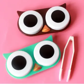 

Professional Plastic Eyewear Accessories Cute Owl Design Travel Contact Lense Case Box Container Storage Soak Kit Hard Holder