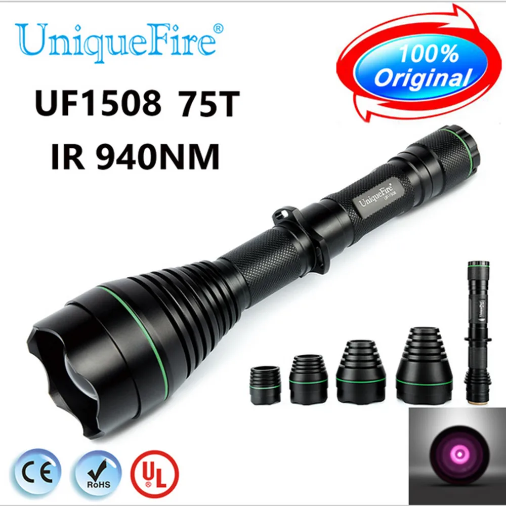 

UniqueFire 1508 T75 IR 940nm LED Hunting Flashlight Led Torch Night Vision With 38mm 50mm 67mm 3 Lenses To Choose Free Shipping