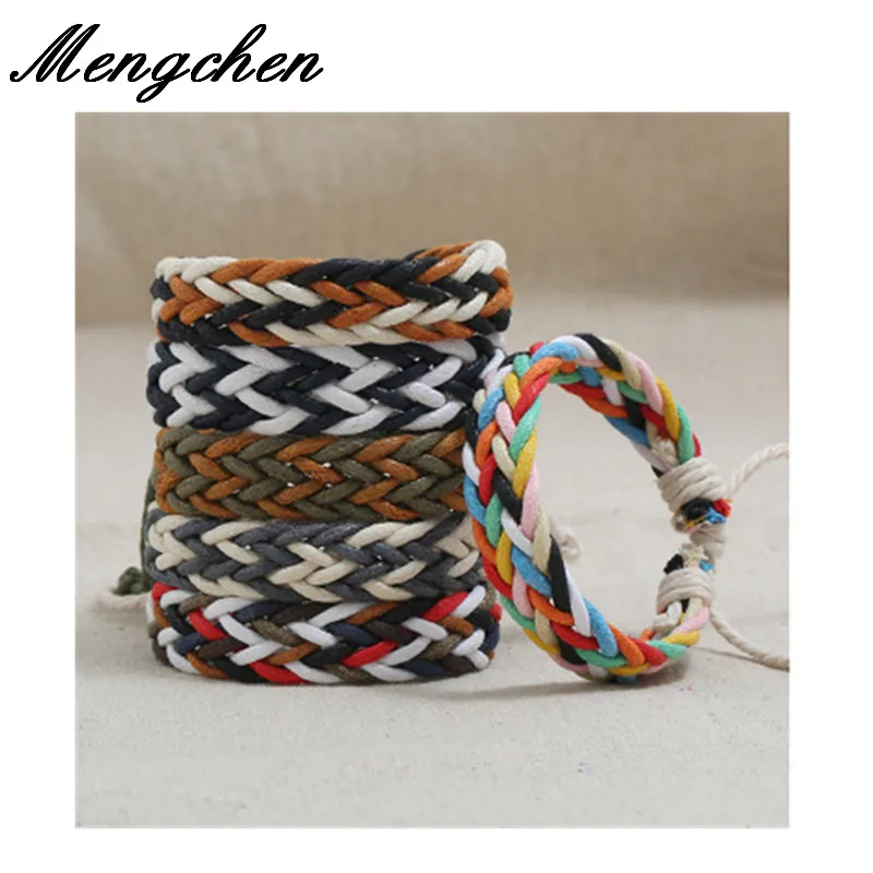 

10Pcs/Dozen New Handmade Woven Multilayer Colorful Wax Line Couples Hand Rope Ethnic Bracelet Wristband Men Bangles For Women