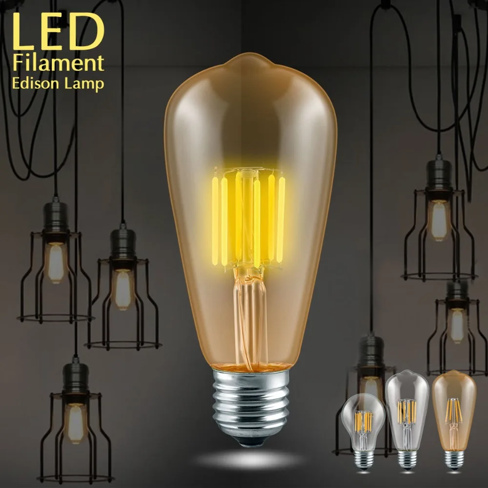 

Vintage Bulbs Edison Filament Bulb ST64 COB Led Lamp E27 4W 6W 8W 220V Dimmable A60 Led Lights Replace 60W 80W 100W Incandescent