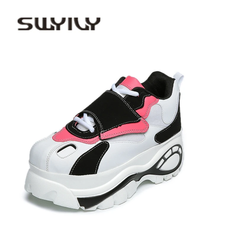 SWYIVY Womens Sneakers Platform Breathable 2018 Autumn Spring Female Casual Shoes Patchwork Hook Loop Lady Canvas Shoes Sneakers