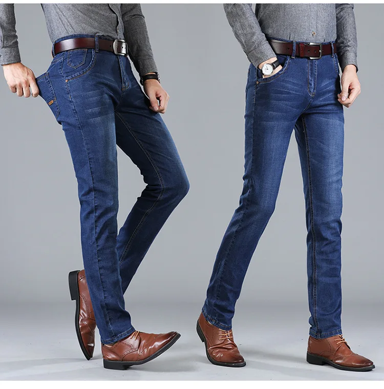 Бренд HCXY, новинка, мужские джинсы, деловые, повседневные, прямые, синие, джинсовые штаны, стрейчевые, джинсовые брюки, классические, джинсовые брюки