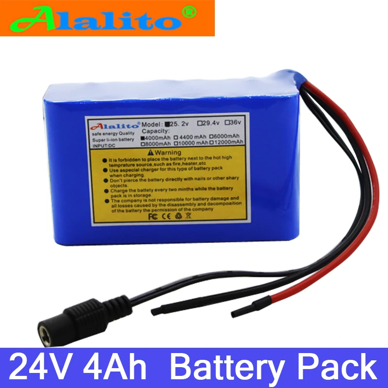 Alalito High capacity 24V 4Ah 18650 li-ion battery pack 25.2v 4000mAh electric bicycle moped /electric/lithium ion | Электроника