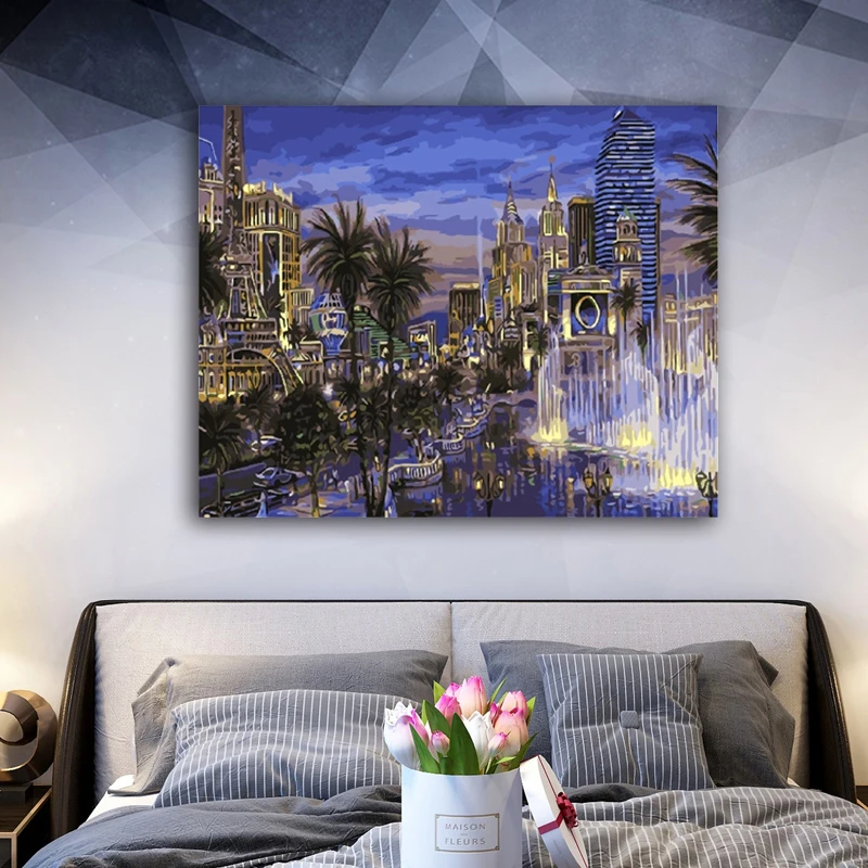 

DIY colorings pictures by numbers with Night view of Paris picture drawing Relief painting by numbers framed Home