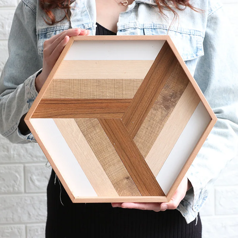 

Nordic Style Hexagonal Wooden Tray Creative Wood Serving Tray Cake Pan Desktop Storage Tray