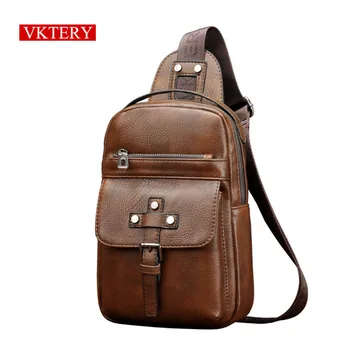 

Vktery Brand Men Messenger Crossbody Bags Vintage PU Leather Business Male Messenger Sling Bag Casual Chest Pack Bag 9019#