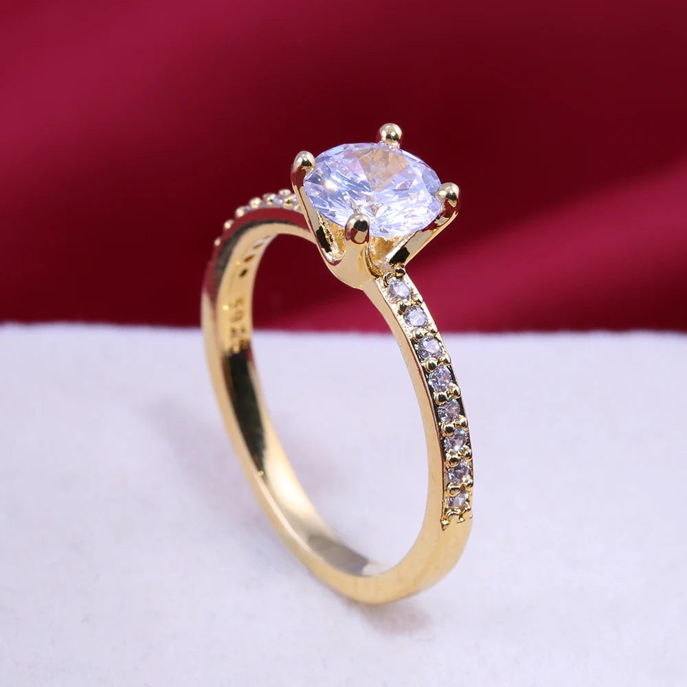 Huitan Women Finger Rings Romantic Golden Color Wedding Jewelry With Micro Paved Dazzling CZ Stone Engagement Ring Band For Girl