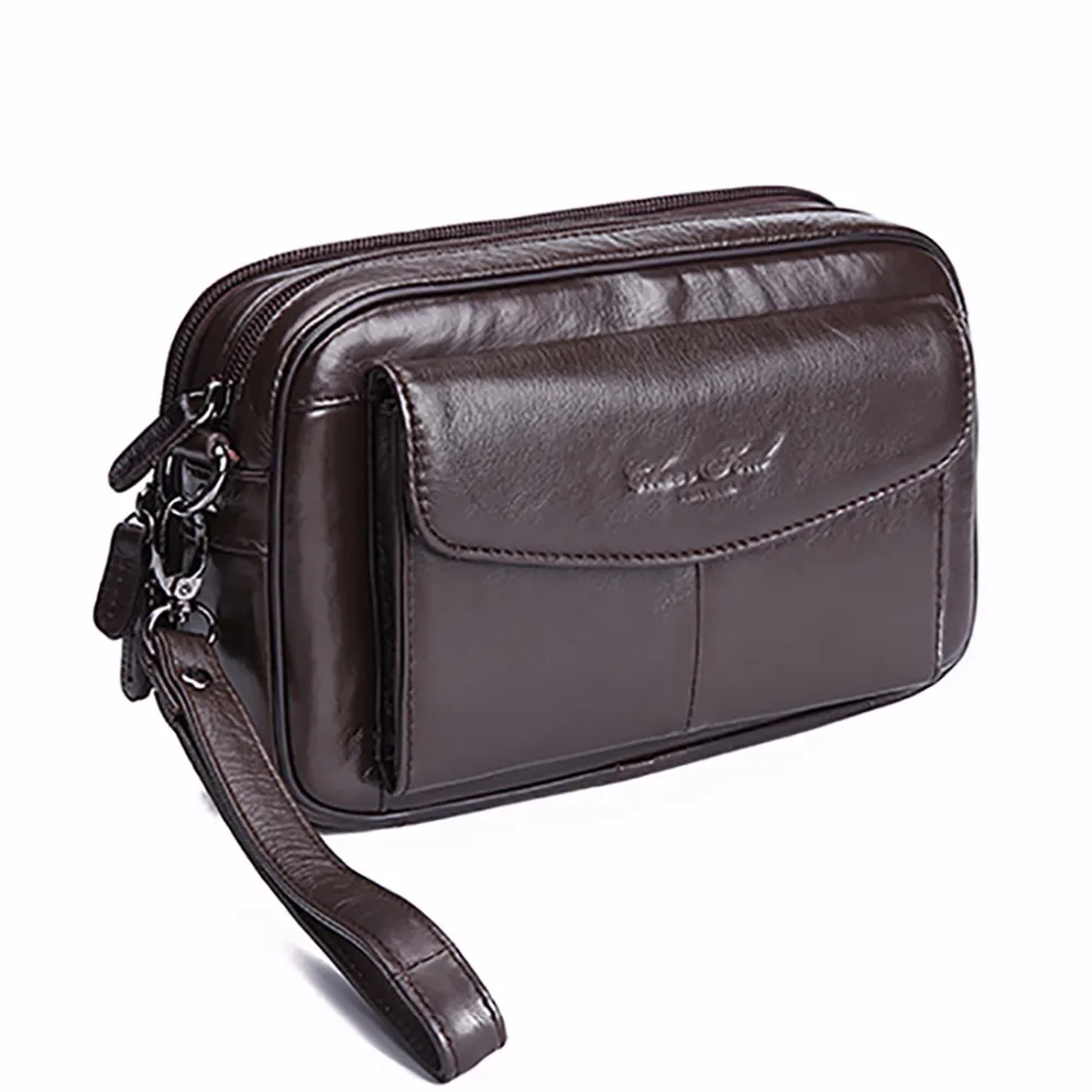 

100% Genuine Leather Men Business Clutch Bag Purse Pouch Handy Wrist Natural Skin Male Casual Mobile Phone Case Cigarette Wallet