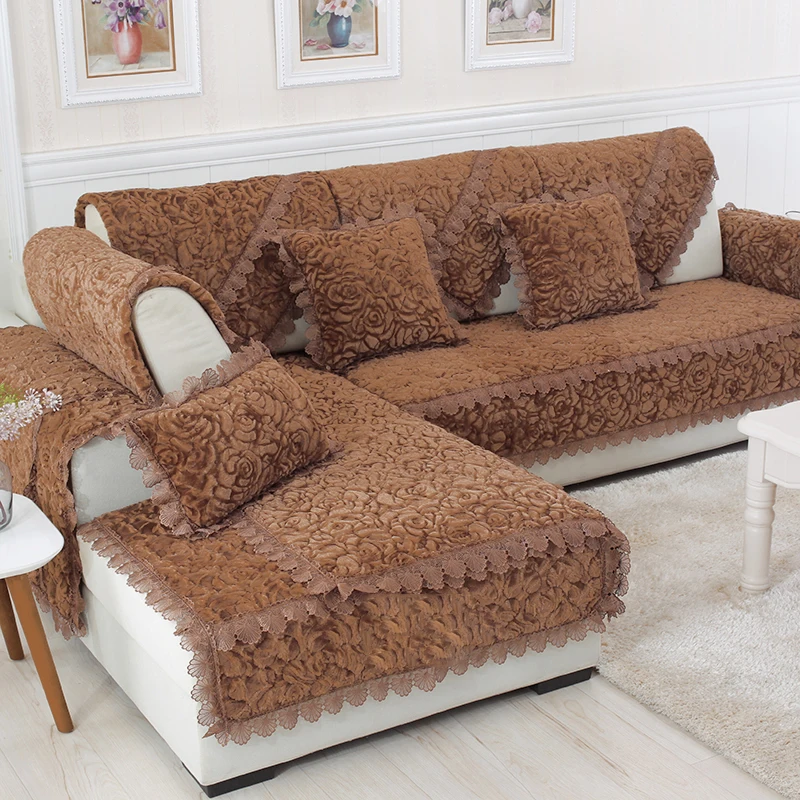

Thicken Plush Fabric Sofa Cover Lace Slip Resistant Slipcovers Seat European Rose Couch Cover Sofa Towel For Living Room Decor