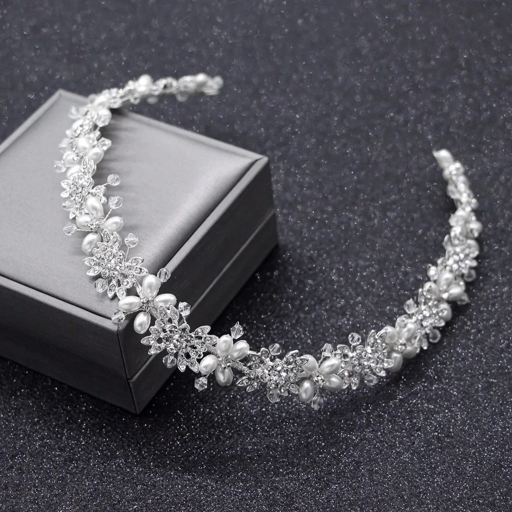 

Handmade Pearl/Crystal Wedding Bridal Tiara Headbands For Bride Women Prom Head Chain Decorations For Hair Jewelry Accessories