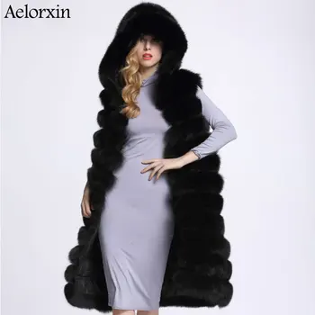 

Aelorxin Women Winter Faux Fur Vest Faux Fur Coat Colete Feminino Plus Size:S-3XL Extended Section Super Warm Hooded
