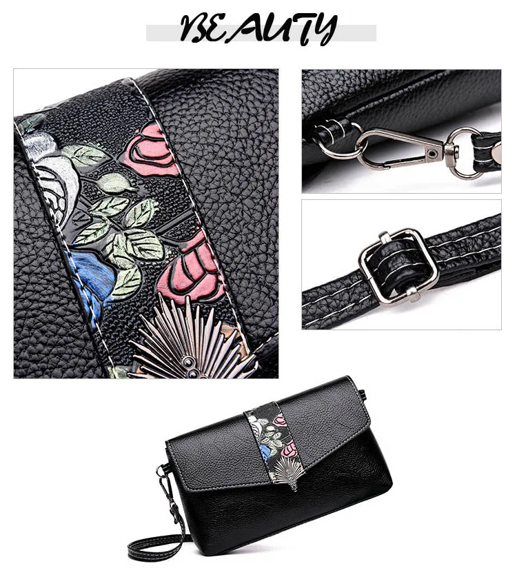 Women's Vintage Floral Printing Messenger Bag Female Black Brown Red Crossbody Flap bag Women Fashion Small Phone Purse Handbags (11)