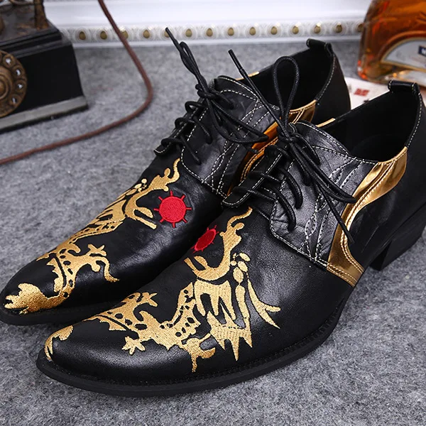 

Personality Dragon Pattern Men Leather Shoes Fashion Mens Dress Shoes Formal Lace Up Oxford Shoes