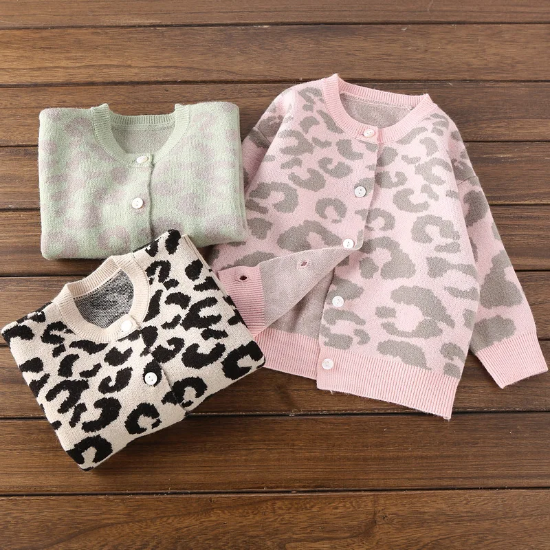 Весенние новые модные кардиганы, Свитера для девочек, одежда для детей 2-10 лет, Свитера с леопардовым принтом