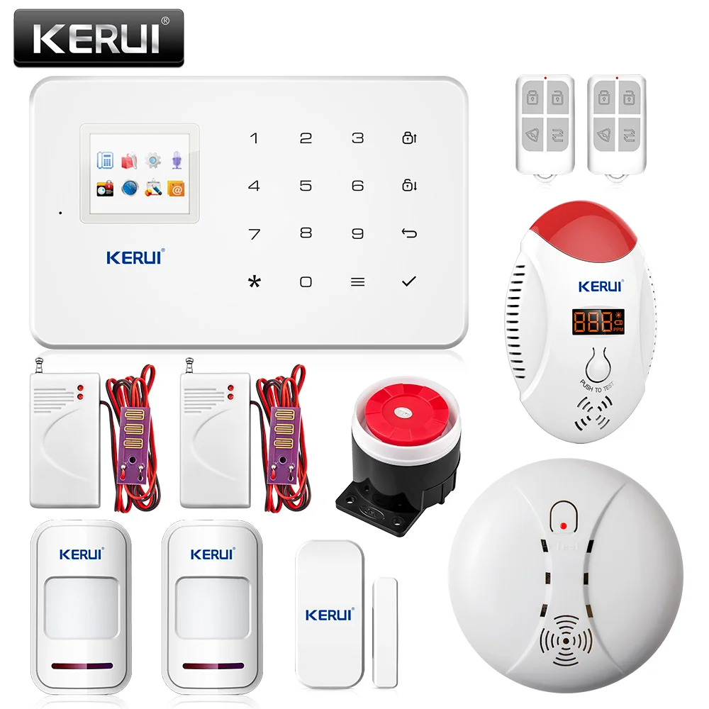 GSM Alarm Systems Security Home Wireless Alarm Door Sensor+pir motion detector+Smoke Detector+Carbon monoxide detector alarm