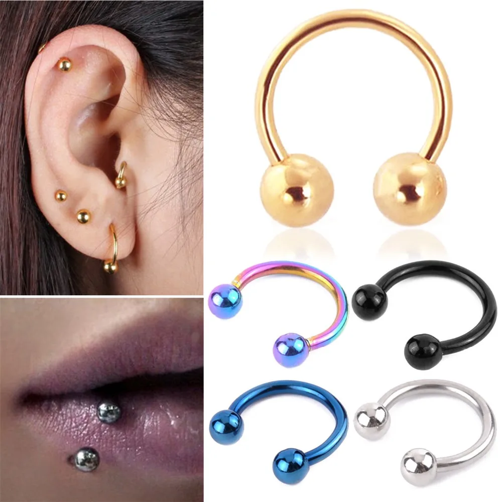 10PCS Stainless Steel Horseshoe Bar Lip Nose Septum Ear Ring Body