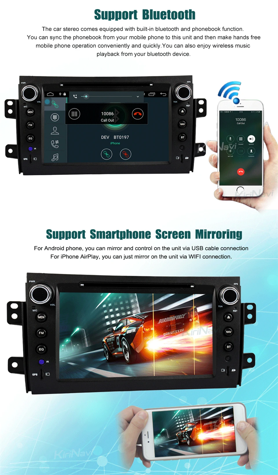 Sale KiriNavi Octa core 4G LET android 7 car radio for Suzuki SX4 multimedia system 2006 - 2011 support 4K Video 4G 5