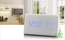 Wood Sound Control Desk Clock Color LED Wooden Acoustic Control Sensing Alarm Clocks Desktop Despertador Thermometer With Box