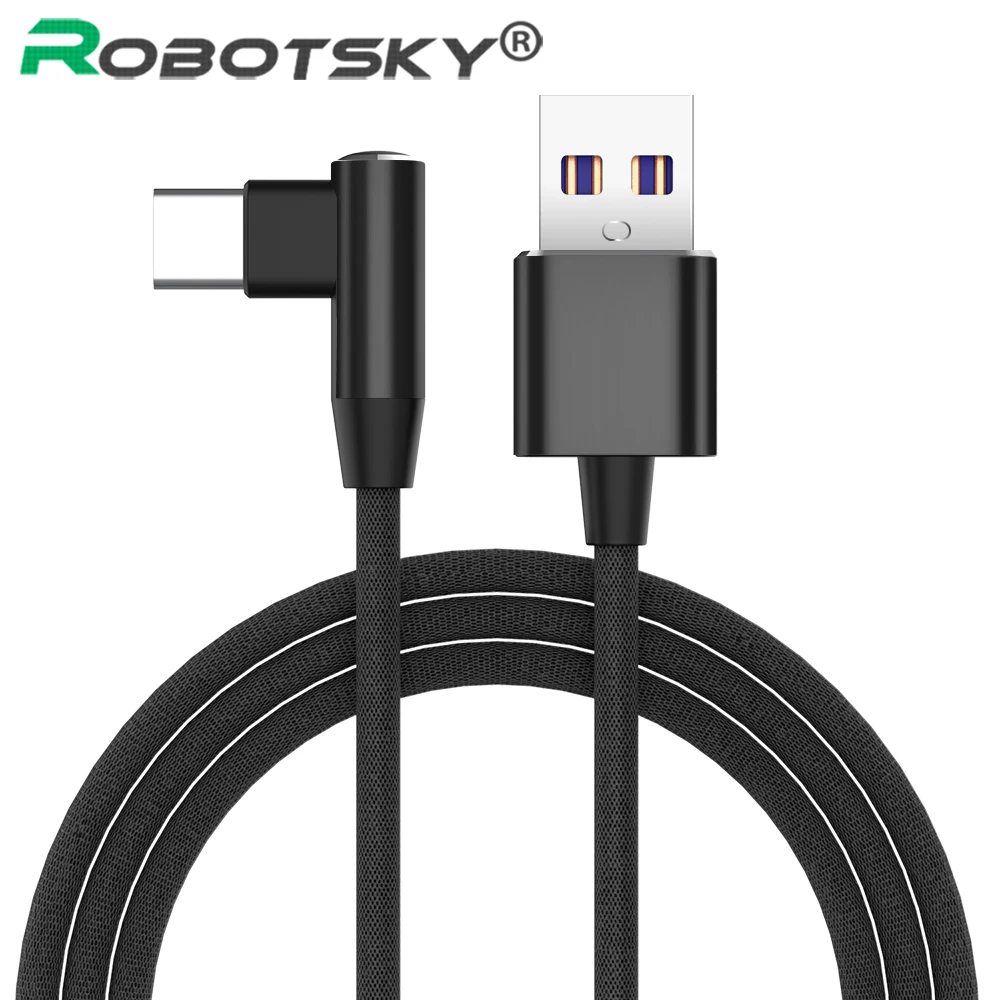 

Robotsky 5A USB Type C Super Fast Charging cable 90 Degree Type-c Data Cord Charger USB C Cable For Huawei Mate20 P20 Honor 10