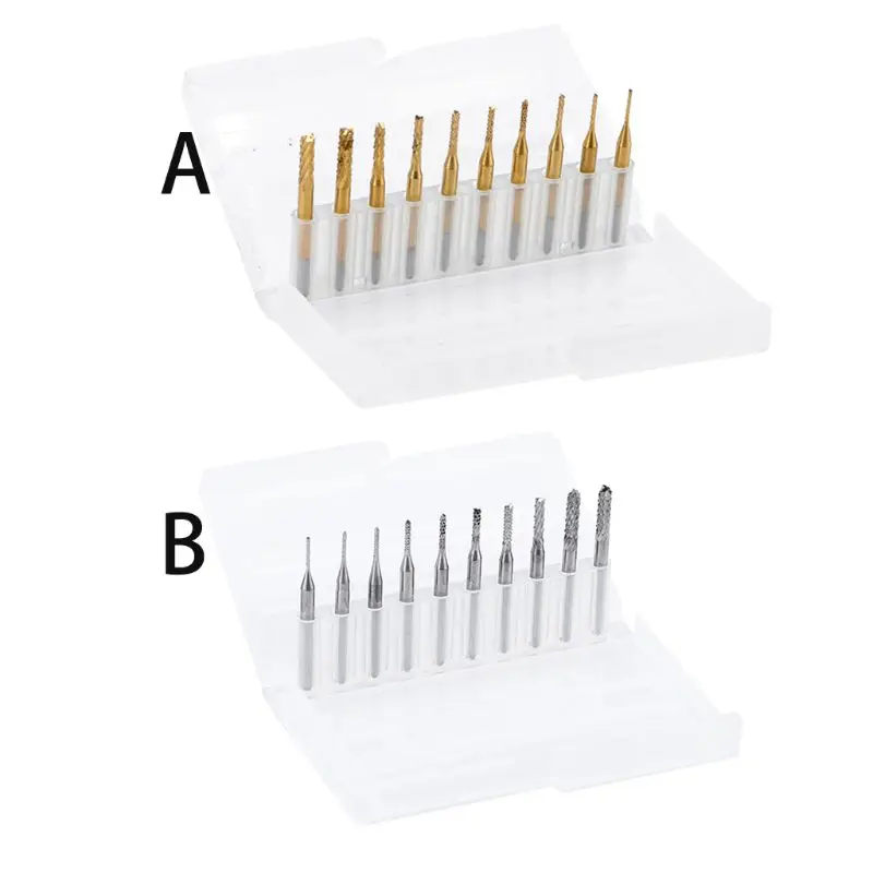 

10 pcs Set 0.8-3.175mm Titanium Coated Carbide End Milling Edge Etching Router Cutter CNC Bits End Mill For PCB Machine