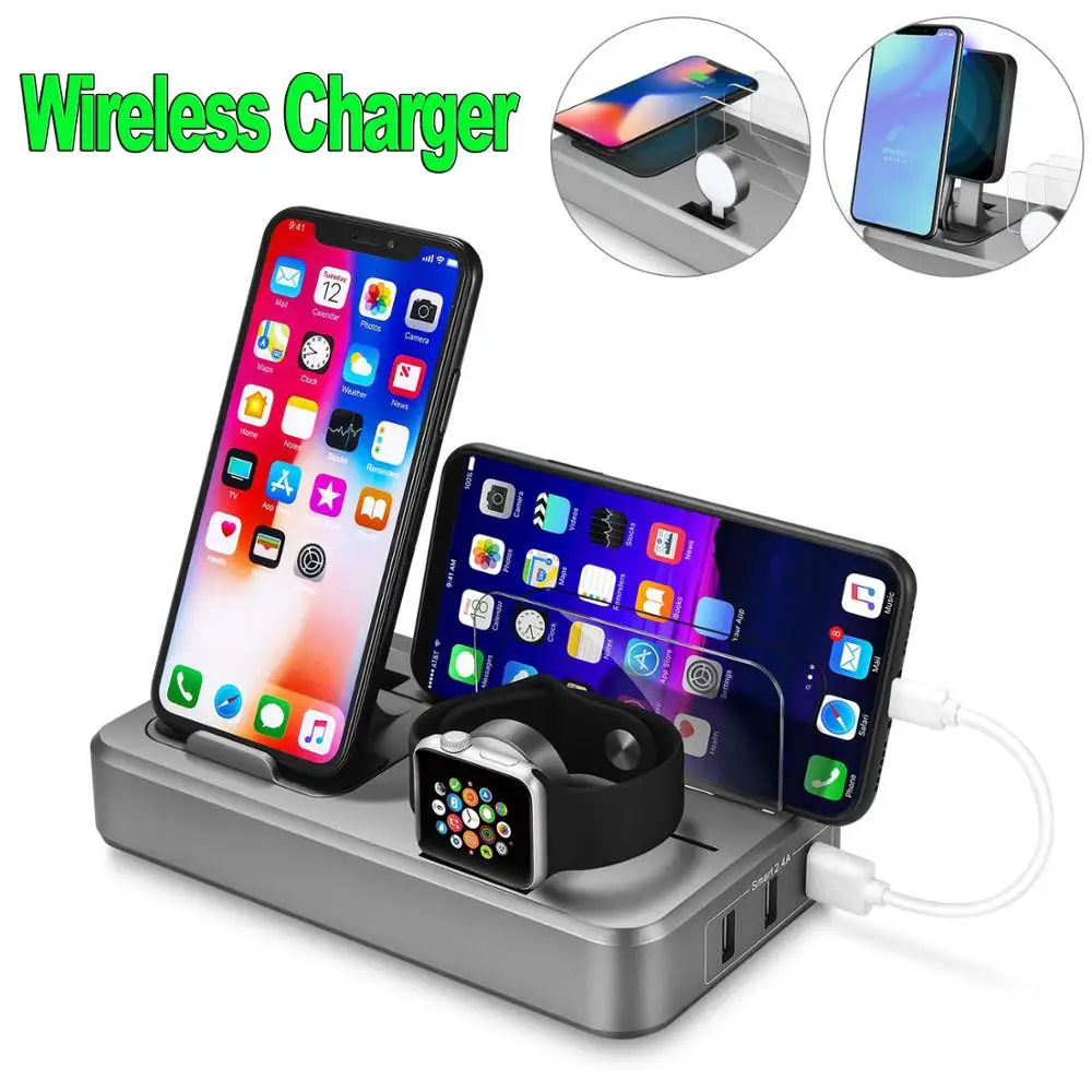 

Wireless USB Charging Station - 3 in 1 Multi Device Charging Station, Smart Wireless Charger with Hold for Mobile Phone