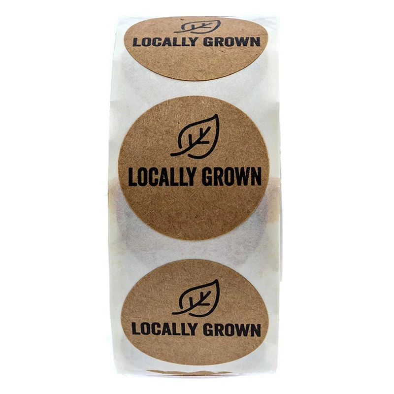 

1 Inch Round Natural Kraft Locally Grown Stickers/Grown Local Labels 500 Labels Per Roll